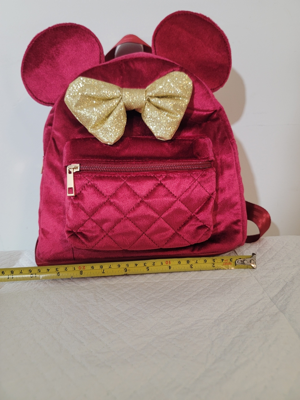 Glitter Bow Velvet  Backpack - Red - Picture 3 of 5